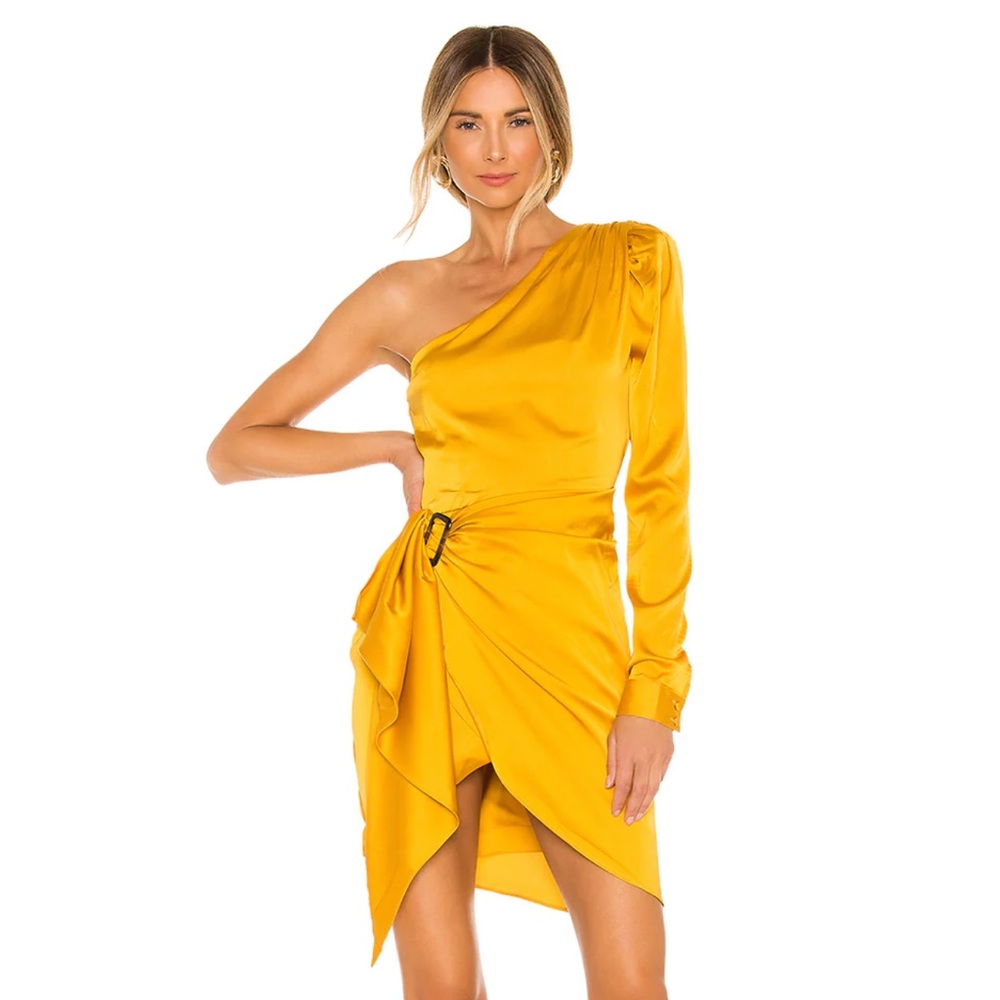 NWT Lovers + Friends Ana One Shoulder Mini Dress Yellow Gold Size Medium (M)